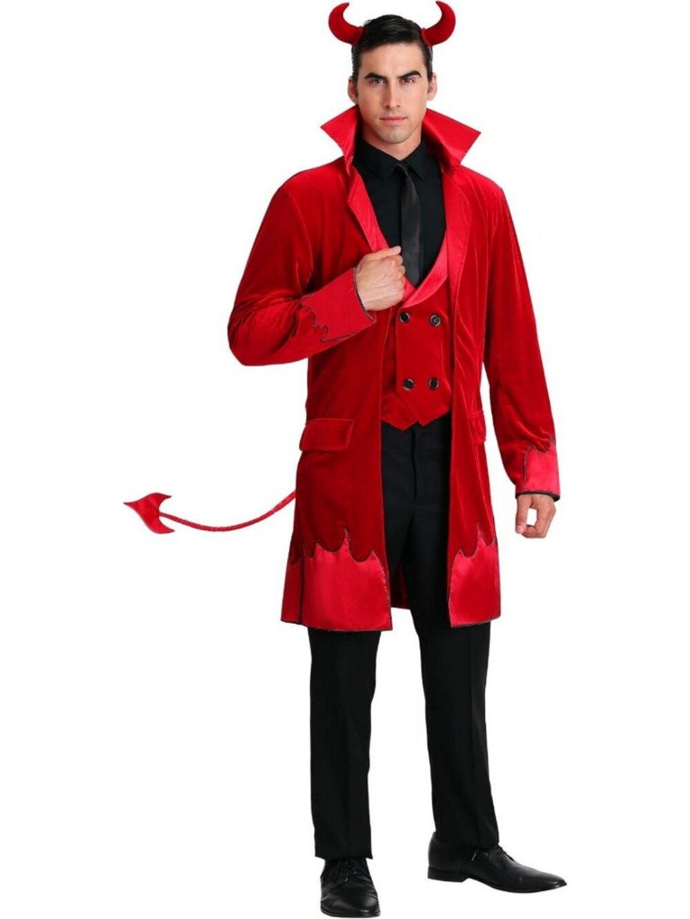 Suave Red Devil Costume for Men | Horned Jacket & Tail Outfit for Adults